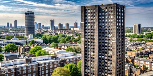 Patterns of Building Exteriors in London The Grenfell tower is in the background AI-Created Content photo