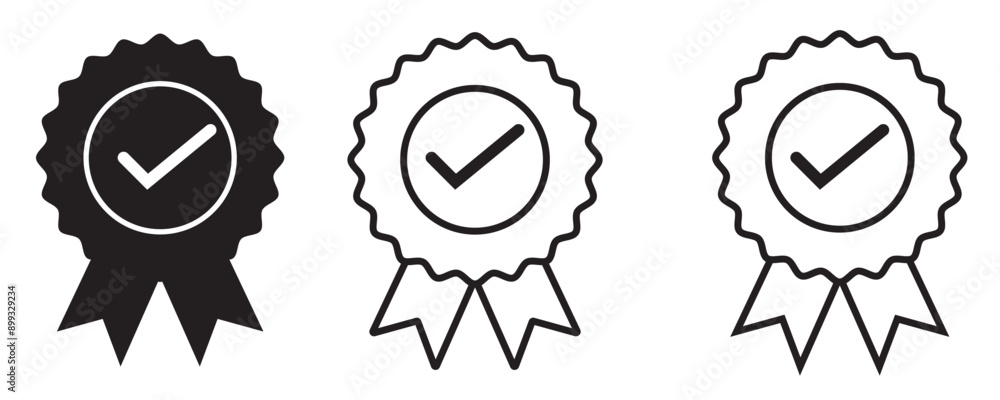 Approved or certified medal icon. Certified badge. Set approval check icon isolated, approved or verified medal icon. Approved or certified medal icon. Certified badge. Set approval check icon isolated, approved or verified medal icon.