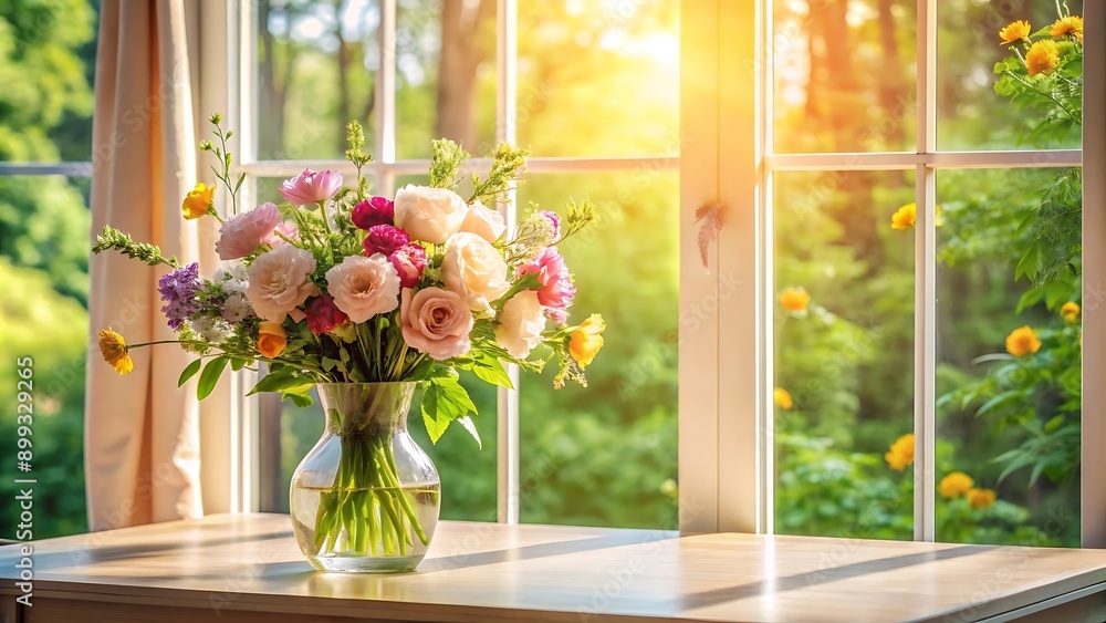 Bouquet of Flowers by the Window with Sunlight. Bouquet of Flowers by the Window with Sunlight.