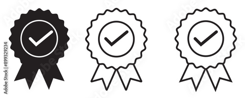 Approved or certified medal icon. Certified badge. Set approval check icon isolated, approved or verified medal icon.