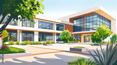 Modern Office Building with Landscaped Courtyard