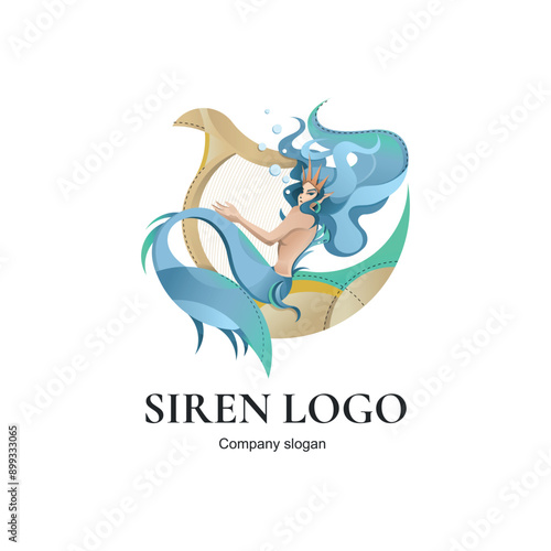 Beautiful mermaid logo template. Vector illustration, siren mythology logo