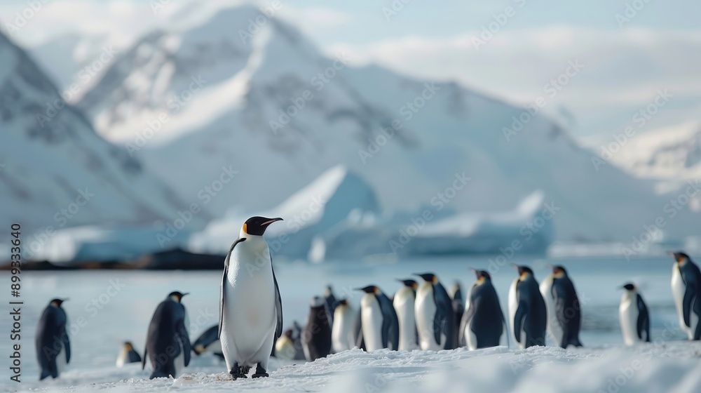 Obraz premium An emperor penguin colony huddled together for warmth in the Antarctic winter.