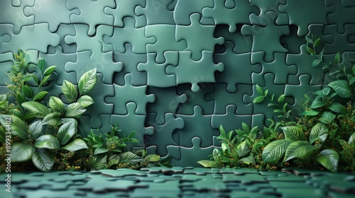 Obraz na płótnie Green Puzzle Wall with Plants w salonie