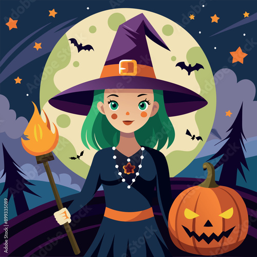Vector Halloween witch Clipart illustration