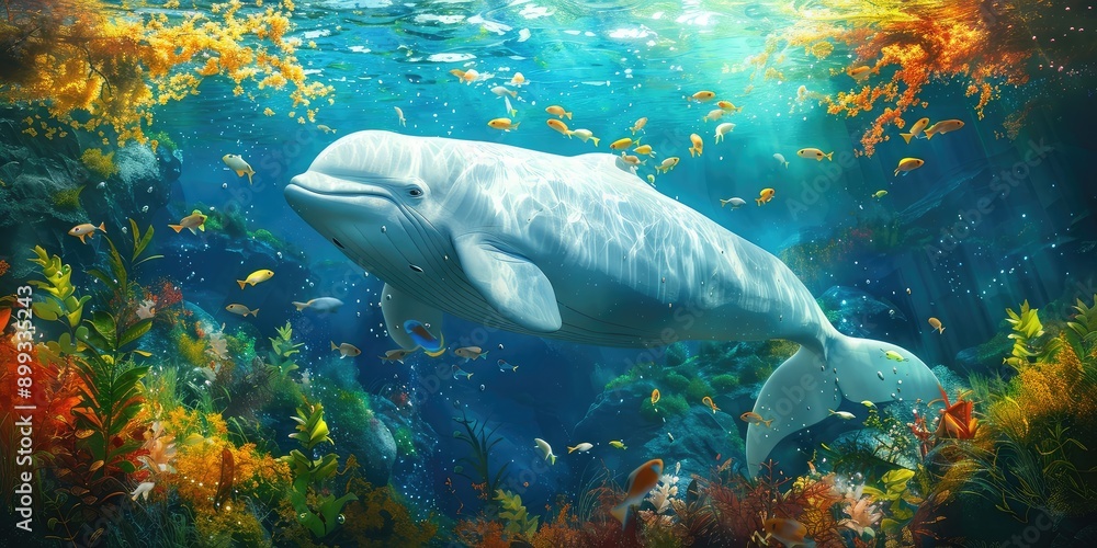 Fototapeta premium Beluga underwater is beautiful. Selective focus.