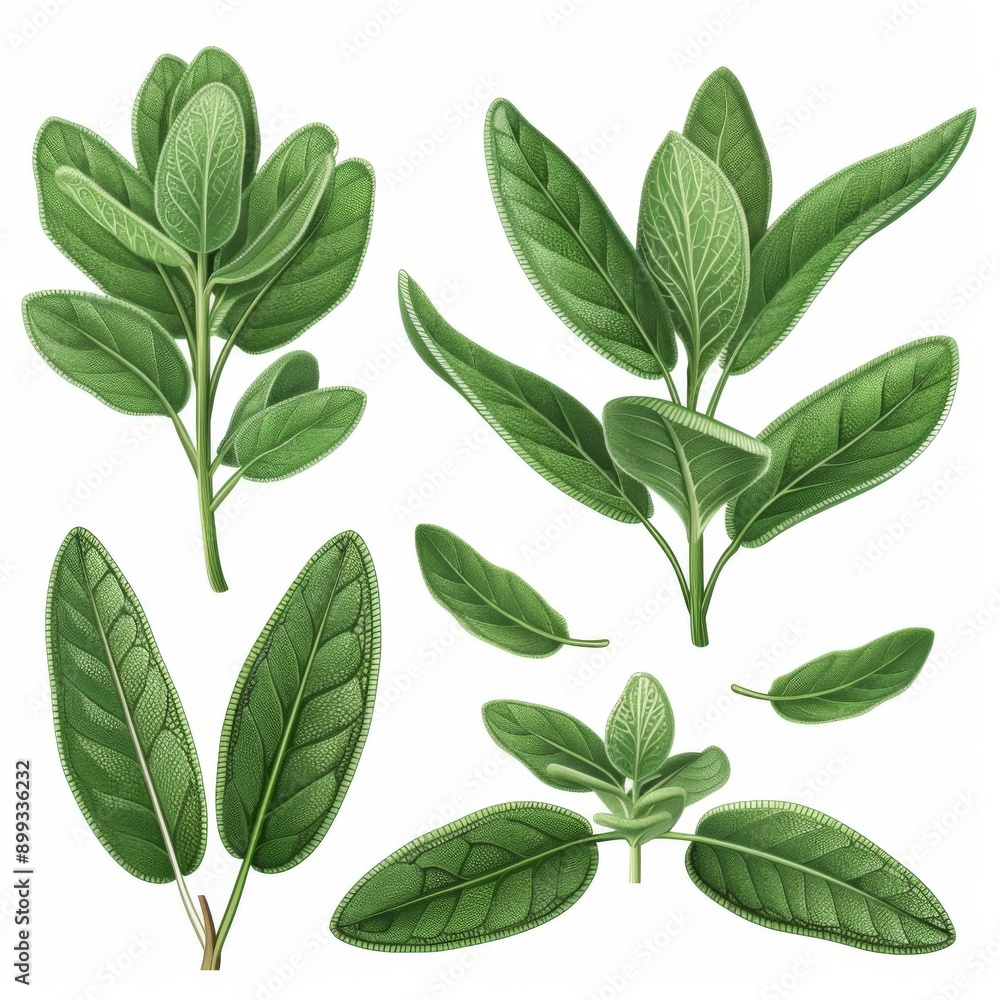 Sage clipart, herb element, green leaves, isolated on white background Sage clipart, herb element, green leaves, isolated on white background