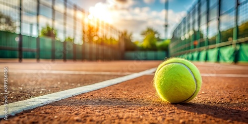 A tennis ball is on the ground next to a tennis court Generative AI