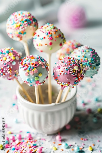 Assorted cake pops on sticks. Selective focus.