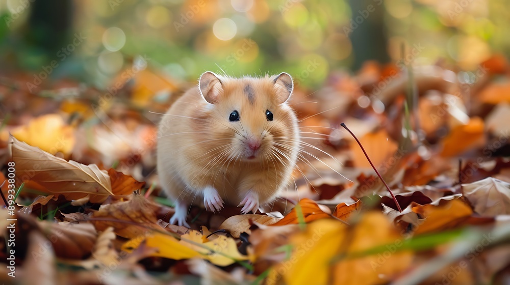 Curious Hamster Exploring the Vibrant Forest Floor - Natural Habitat Adventure in Fallen Leaves Curious Hamster Exploring the Vibrant Forest Floor - Natural Habitat Adventure in Fallen Leaves