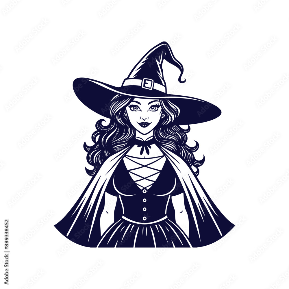 Vector Halloween witch silhouette Clipart illustration On a White Background