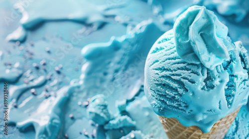 Ice cream close-up blue bubble gum flavor. Selective focus.