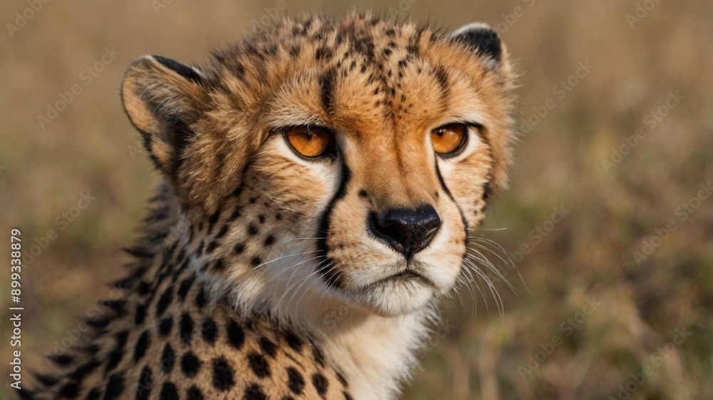 Close up photo of a wild cheetah with bright yellow eyes on the field Close up photo of a wild cheetah with bright yellow eyes on the field