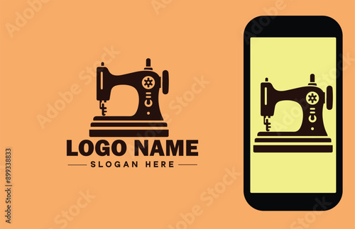 Sewing machine icon Sewing device Stitching machine Tailoring machine flat logo sign symbol editable vector