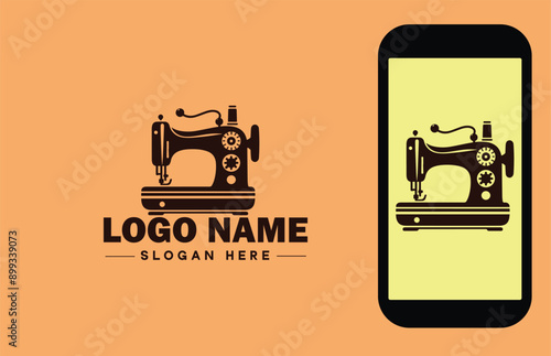 Sewing machine icon Sewing device Stitching machine Tailoring machine flat logo sign symbol editable vector