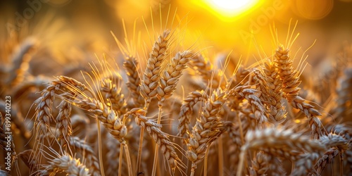 Wheat ears blowing in the breeze at sunrise