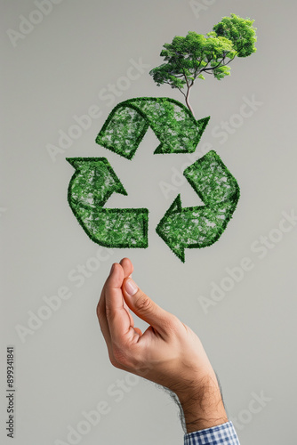 Hand Holding Green CO2 Emissions Symbol: Representing Carbon Footprint Awareness, Net Zero, Climate Change Solutions, Recycling, and Green Consciousness