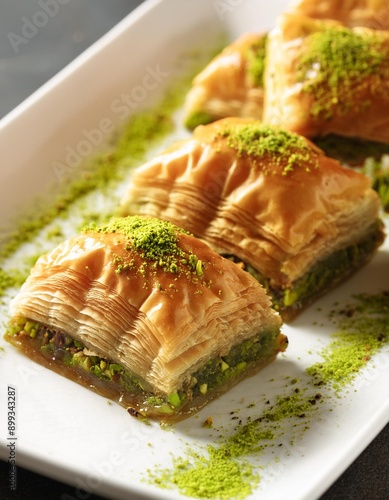 Turkish dessert pistachio baklava or kuru baklava