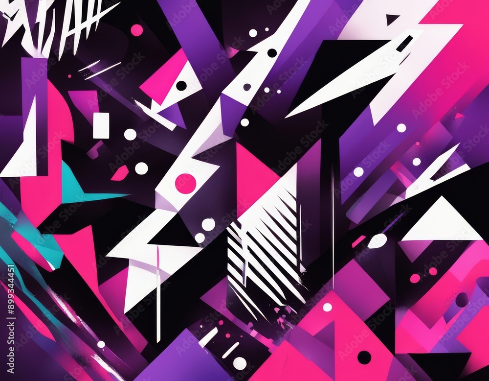 abstract background in Neo Memphis style. Black, purple, pink colors abstract background in Neo Memphis style. Black, purple, pink colors