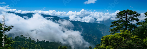 Mountains Under Blue Sky with Fluffy Clouds