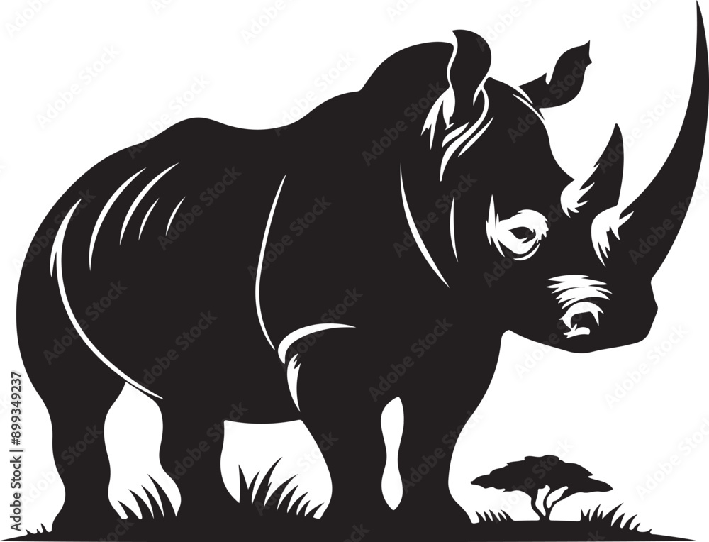 Fototapeta premium Rhinoceros silhouette vector art illustration White Background Free Download