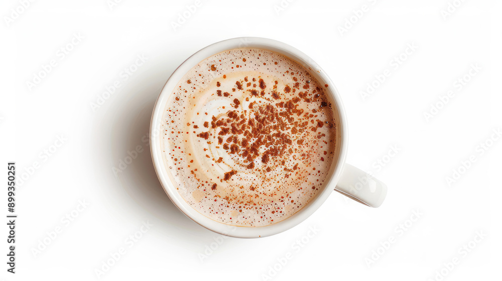 A latte in a cup, seen from above with a white background A latte in a cup, seen from above with a white background