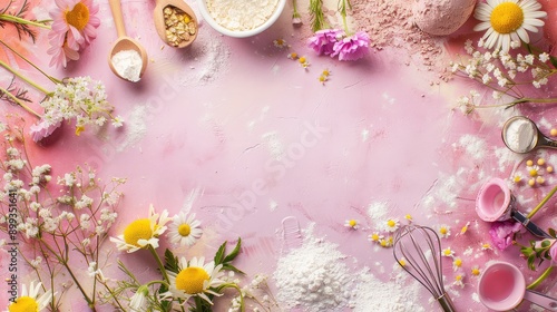 flour and flowers for baking ingredients. Selective focus.