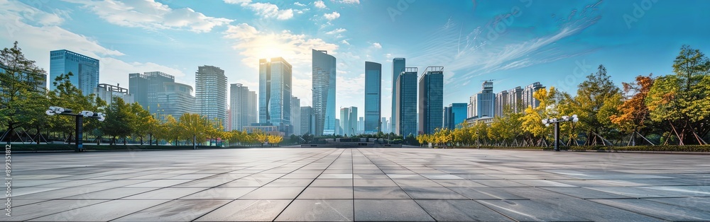 Sleek Modern Urban Landscape with Expansive City Skyline Sleek Modern Urban Landscape with Expansive City Skyline