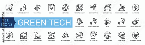 Green Tech Icon Collection Set. Simple Line Vector.