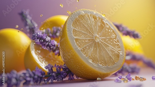 lemon and lavender on the table. Selective focus.