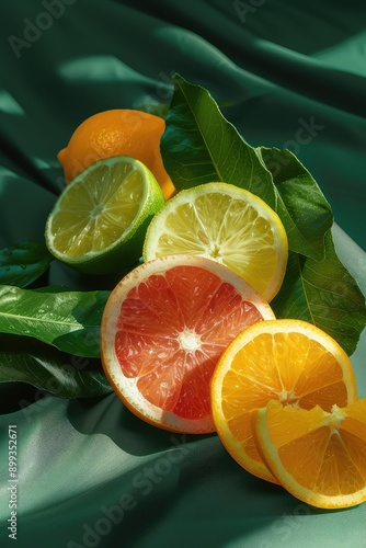 Various citrus fruits on the table. Selective focus.