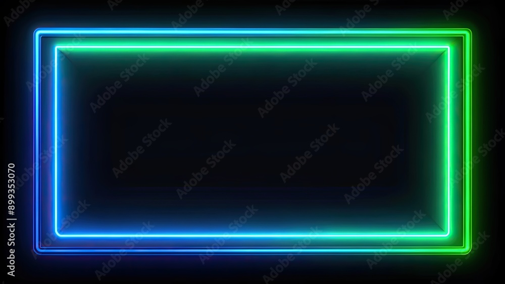 Rectangular neon frame with blue and green colors on black background, neon, frame, blue, green, rectangular, black,glowing Rectangular neon frame with blue and green colors on black background, neon, frame, blue, green, rectangular, black,glowing