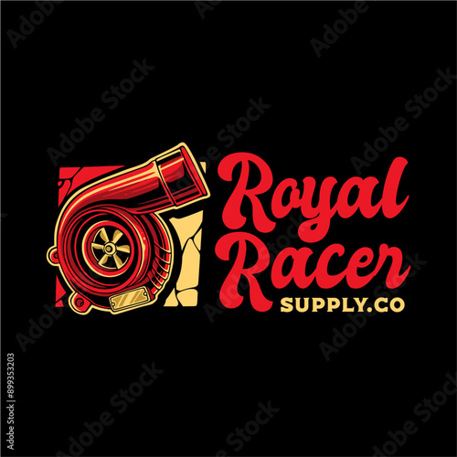 T-Shirt design royal racer suplly.co cool turbo racing vintage vector illustration