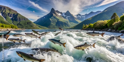 Norway s Fjords The Vibrant Dance of Wild Salmon AI-Created Content photo