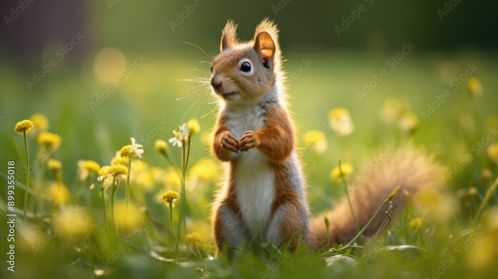 Obraz premium A cute little squirrel standing on its hind legs