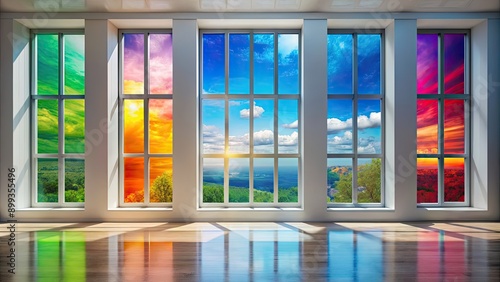 Fototapeta Naklejka Na Ścianę i Meble -  Abstract colorful windows exhibiting different views for modern wallpaper , vibrant, abstract, colorful, windows
