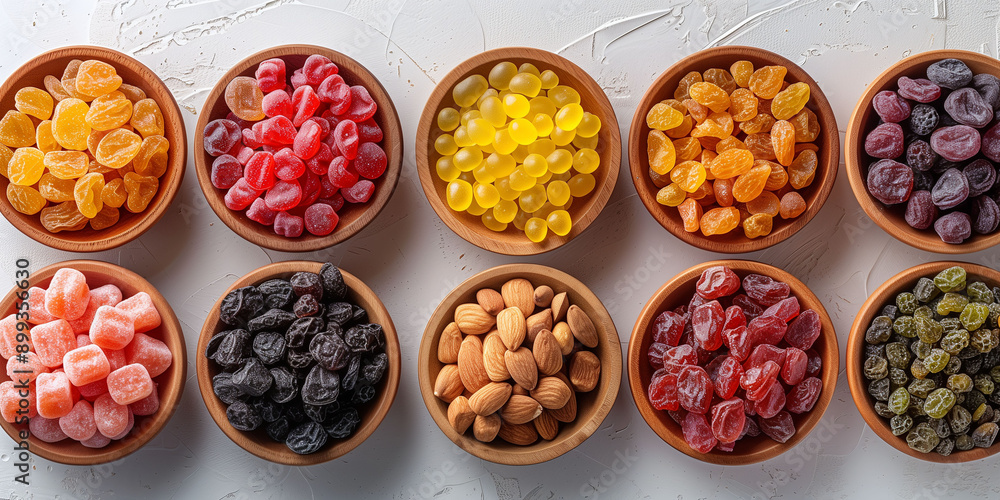 candy made from nuts and dried fruits, top view, isolated white background candy made from nuts and dried fruits, top view, isolated white background