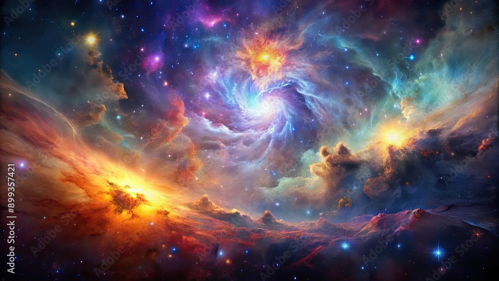 Fototapeta premium Celestial masterpiece with rich hues of nebula's glow , celestial, masterpiece, painted, rich hues, nebula, interstellar, glow