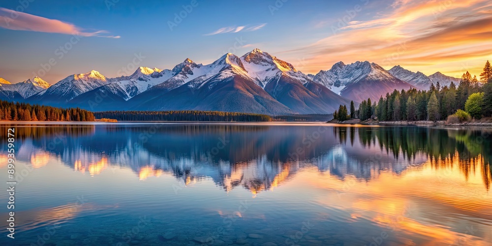 Serene mountain lake at dawn with snow-capped mountain in background, mountain, lake, dawn, serene, breathtaking Serene mountain lake at dawn with snow-capped mountain in background, mountain, lake, dawn, serene, breathtaking