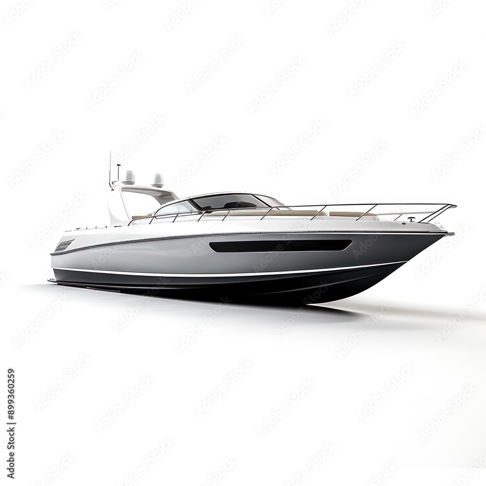 White yacht motor boat isolated on white background. A modern means of transportation on water. Luxurious personal vehicle, symbol of wealth White yacht motor boat isolated on white background. A modern means of transportation on water. Luxurious personal vehicle, symbol of wealth