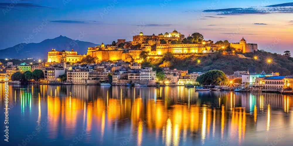 Magnificent view of Udaipur, Rajasthan at night, Udaipur, Rajasthan, night, cityscape, lake, architecture, illuminated