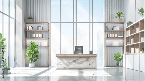 Modern Office Interior Design with Marble Desk and City View