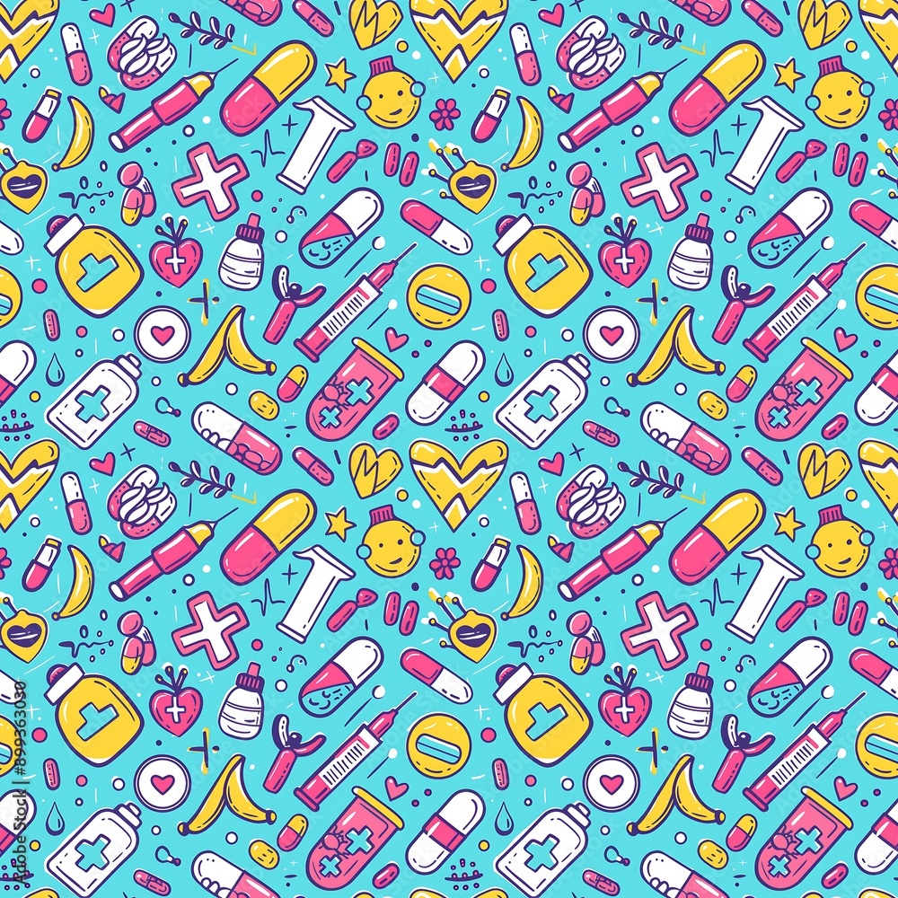 Seamless pattern of doctor & medical elements for printing on paper, clothes, background etc Seamless pattern of doctor & medical elements for printing on paper, clothes, background etc