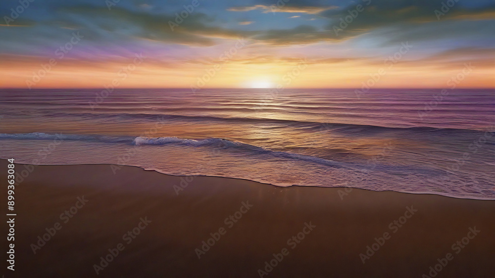 Obraz premium Sunset on the beach with waves