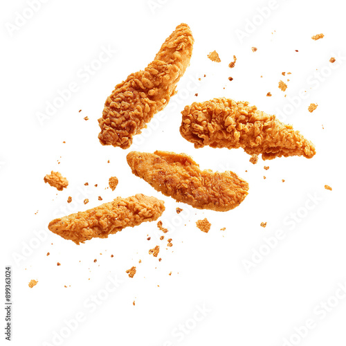 Flaying fried chicken nuggets isolated on transparent background Remove png, Clipping Path, pen tool