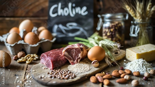 Choline is found in foods. Selective focus. photo