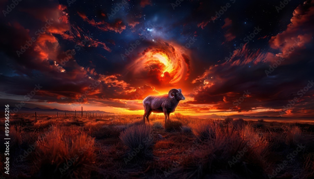 Fototapeta premium Nocturnal desert animals emerging under a starfilled sky, Mystical, Dark tones, Illustration