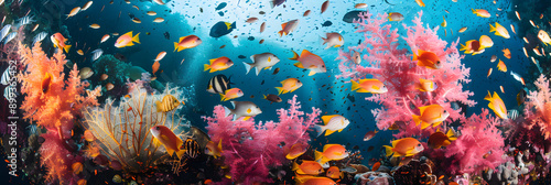 Vibrant coral reef teeming with sea life photo