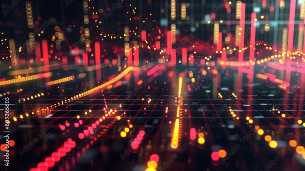 dynamic scatter plot illustrating a robust positive correlation between stock prices and trading volume, featuring red and yellow data points highlighting increased investor activity dynamic scatter plot illustrating a robust positive correlation between stock prices and trading volume, featuring red and yellow data points highlighting increased investor activity