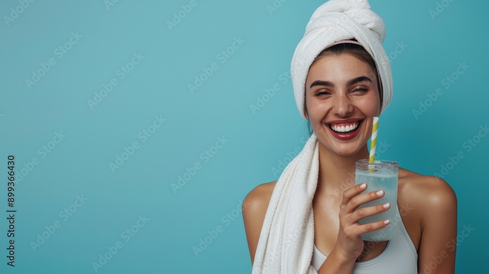 A woman is smiling and holding a cup with a straw in it A woman is smiling and holding a cup with a straw in it